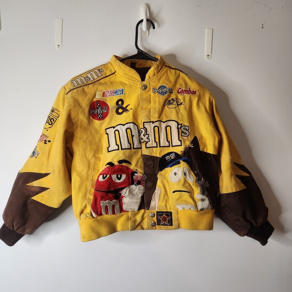 JH Design M&Ms NASCAR Racing Jacket‎ Youth 2XL Yellow Brown Vintage Embroidered